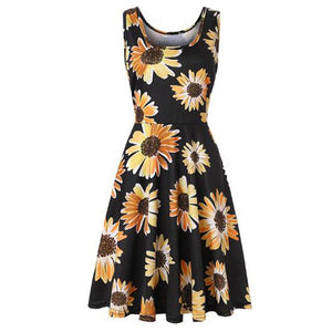 Casual Vintage Summer Dress With Sunflowers
